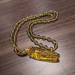 Golden Cicada Resin Necklace